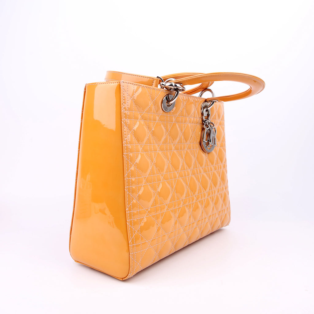 Dior Lady Dior Large Cannage Patent Yellow