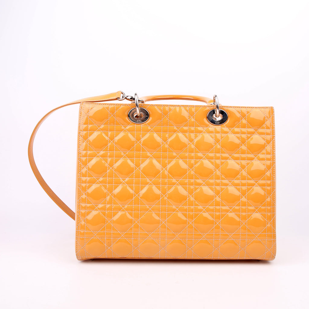 Dior Lady Dior Large Cannage Patent Yellow