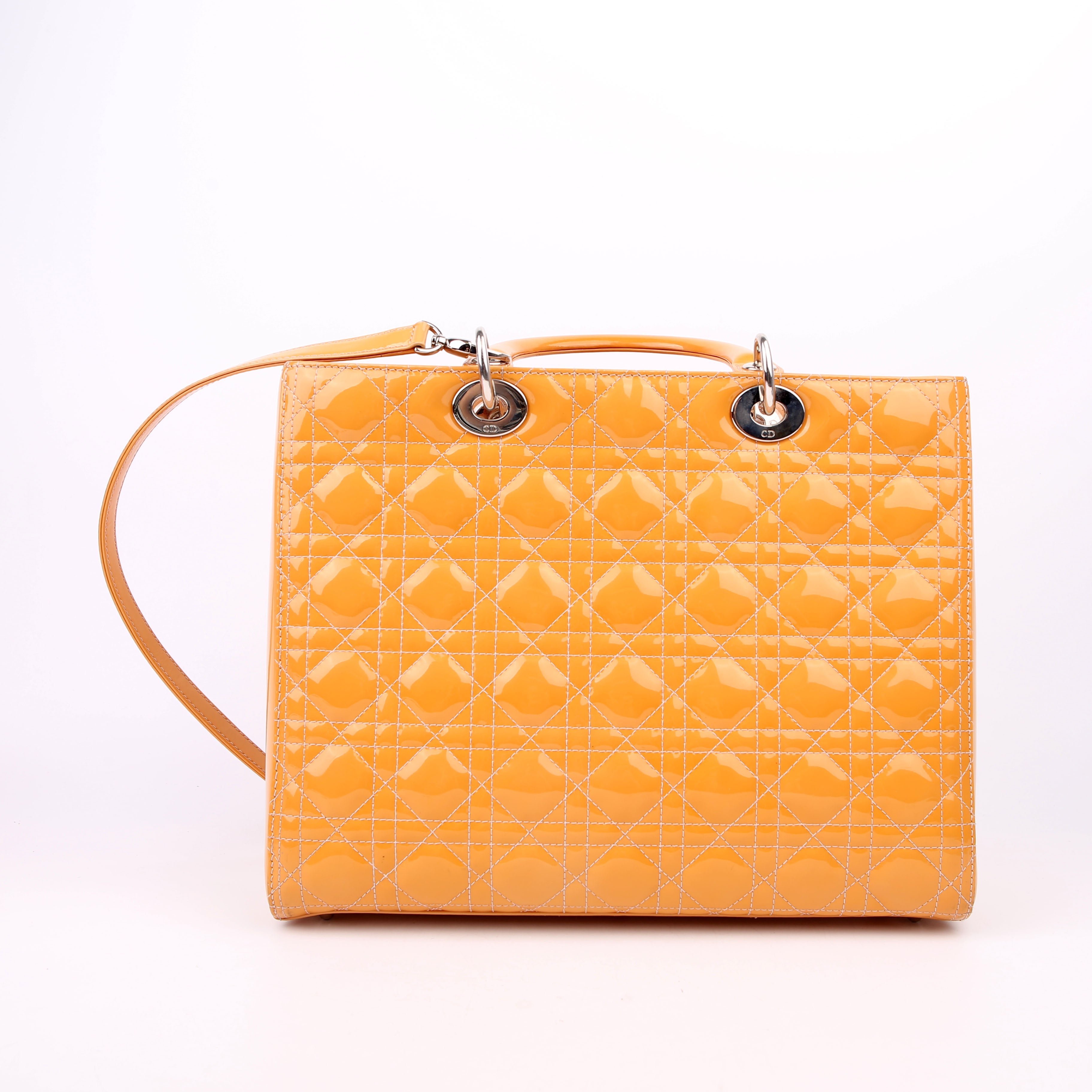 Dior Lady Dior Large Cannage Patent Yellow