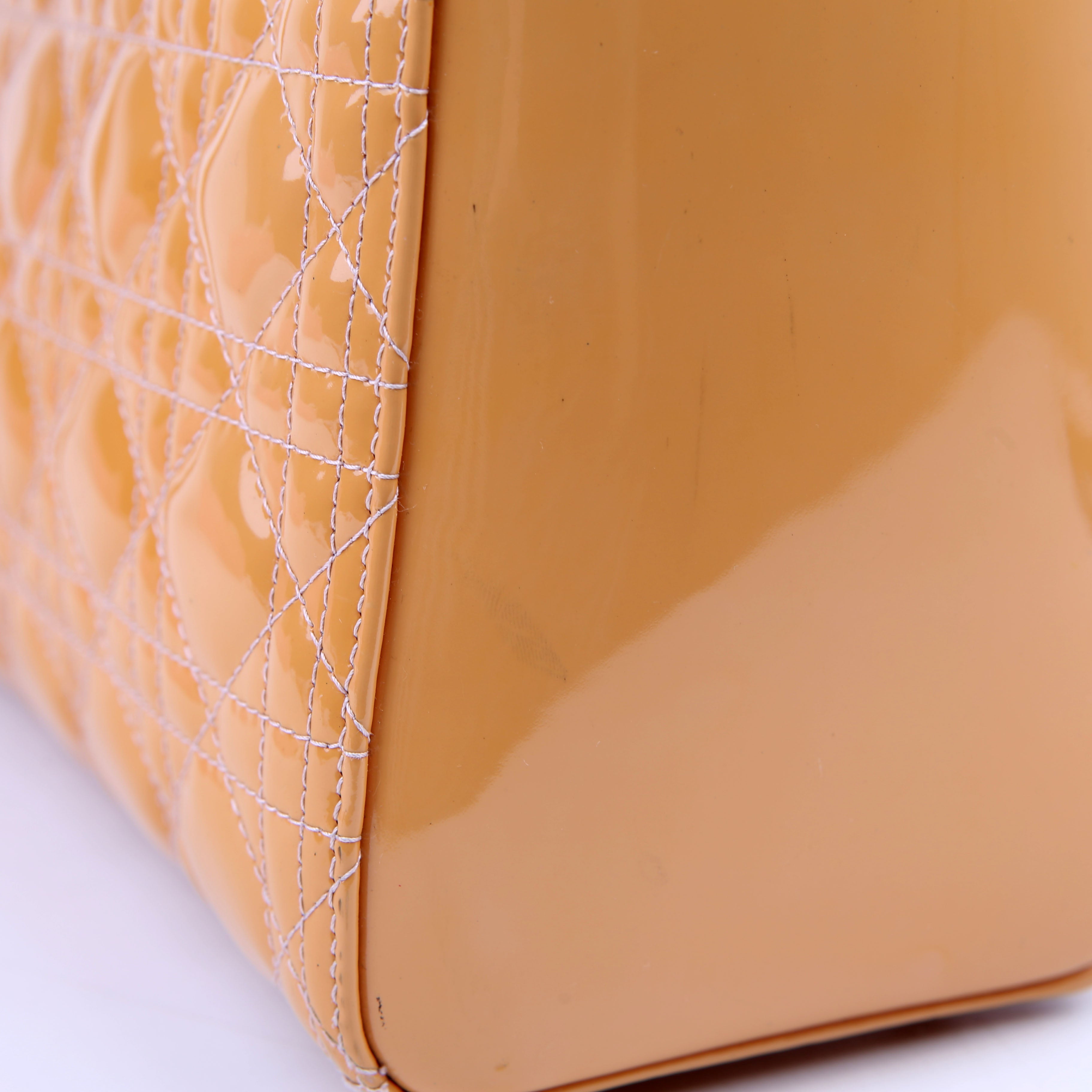 Dior Lady Dior Large Cannage Patent Yellow