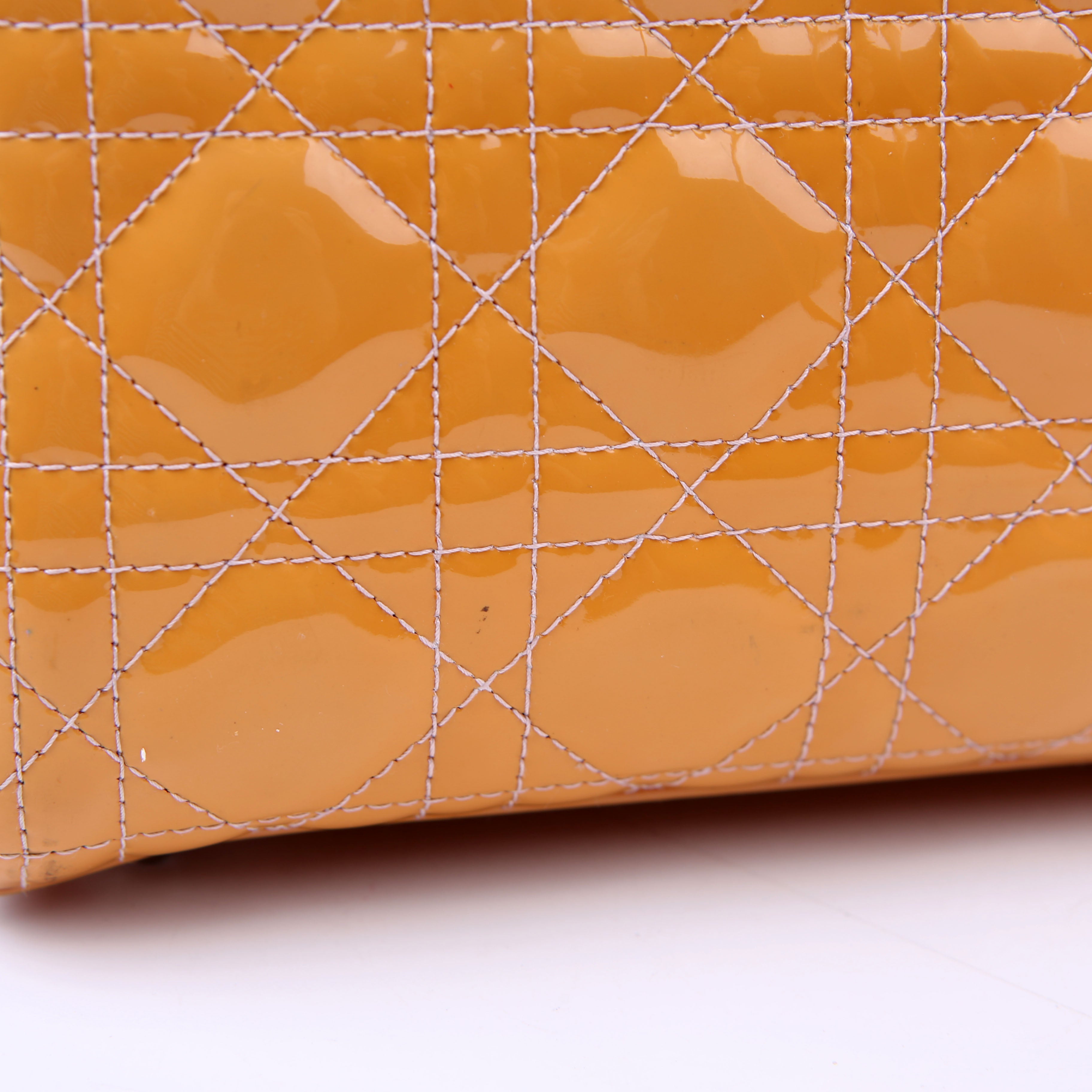 Dior Lady Dior Large Cannage Patent Yellow