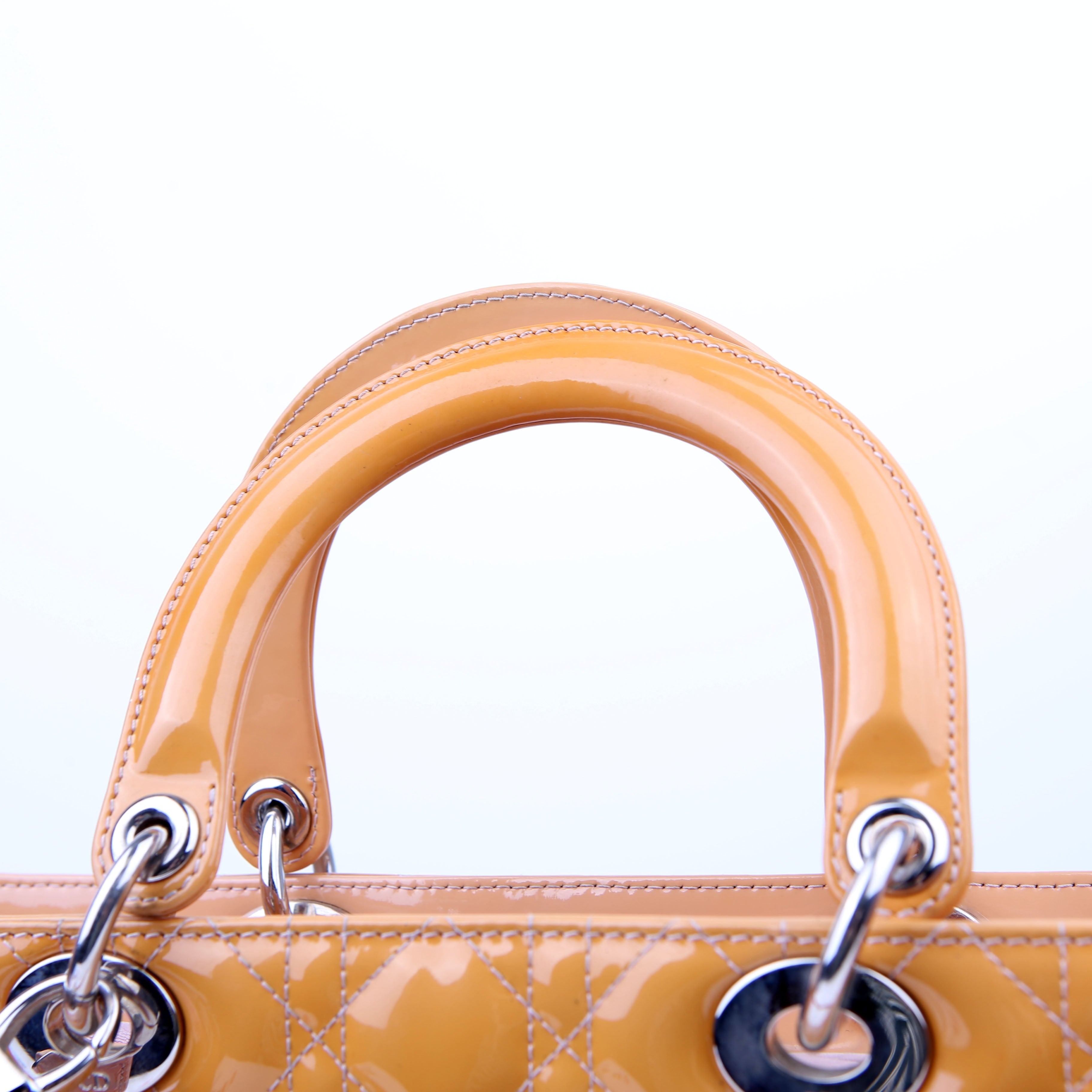 Dior Lady Dior Large Cannage Patent Yellow