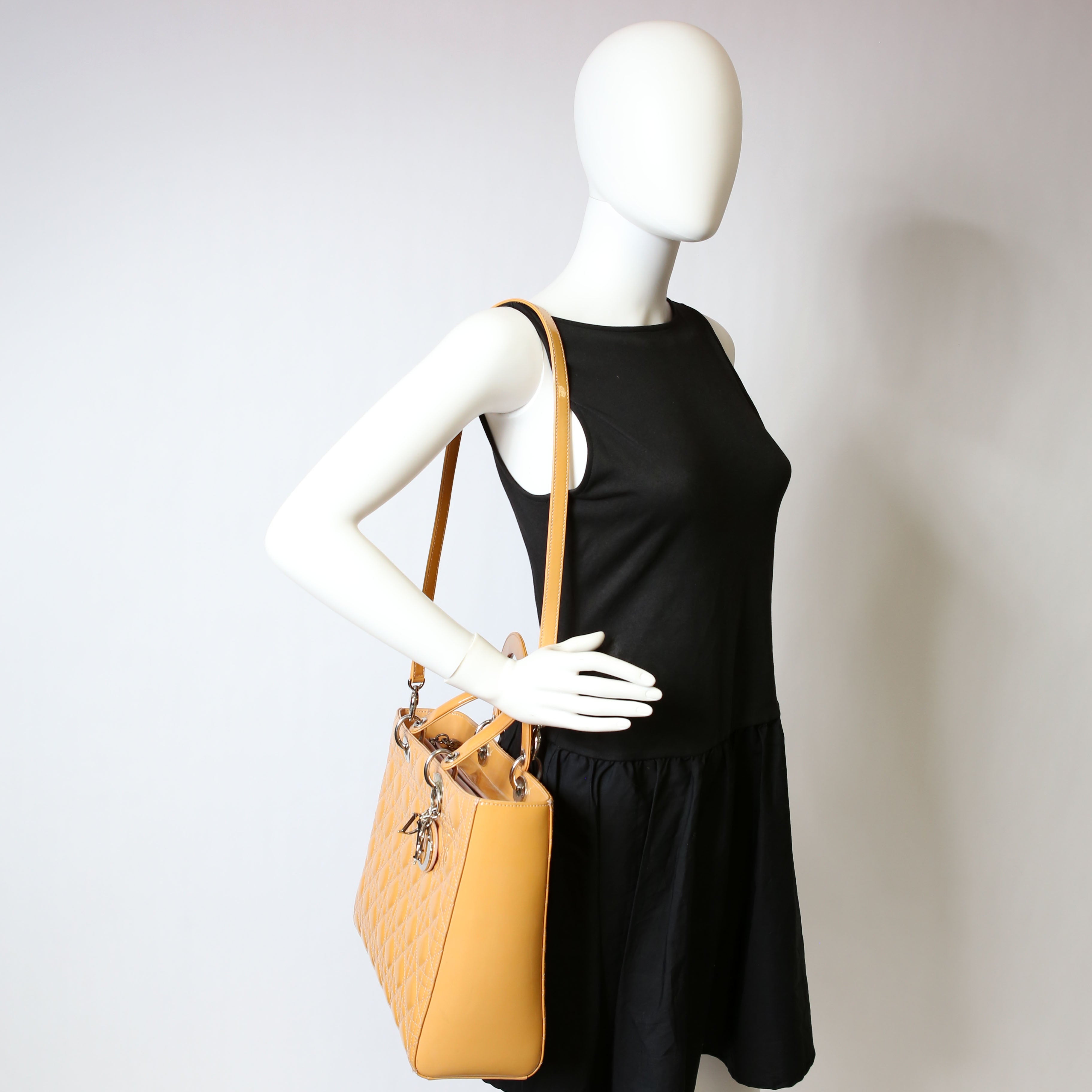 Dior Lady Dior Large Cannage Patent Yellow
