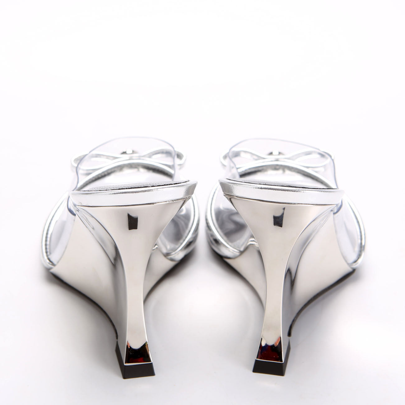 Gianni Ribbon 95MM Wedge Mule Size 36 Silver