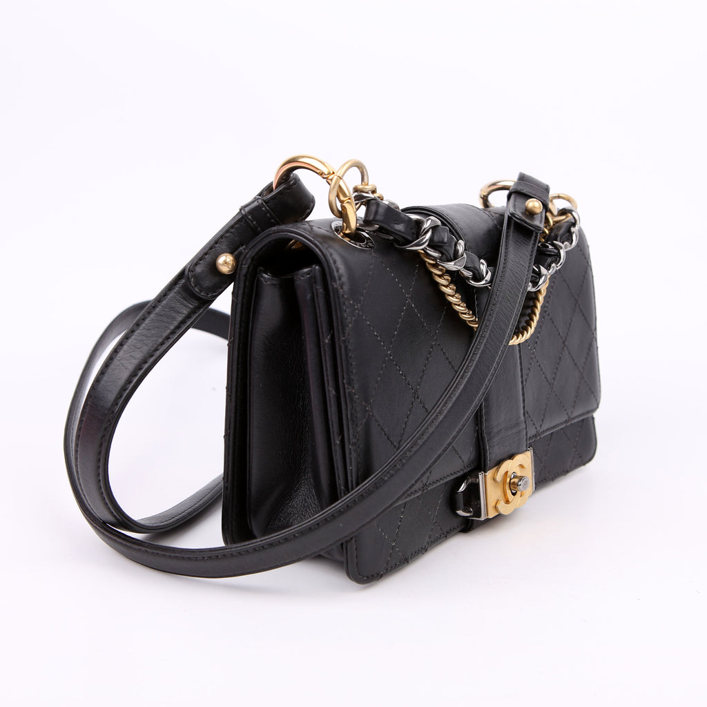 Double Chain Top Handle Flap Calfskin 26M Black