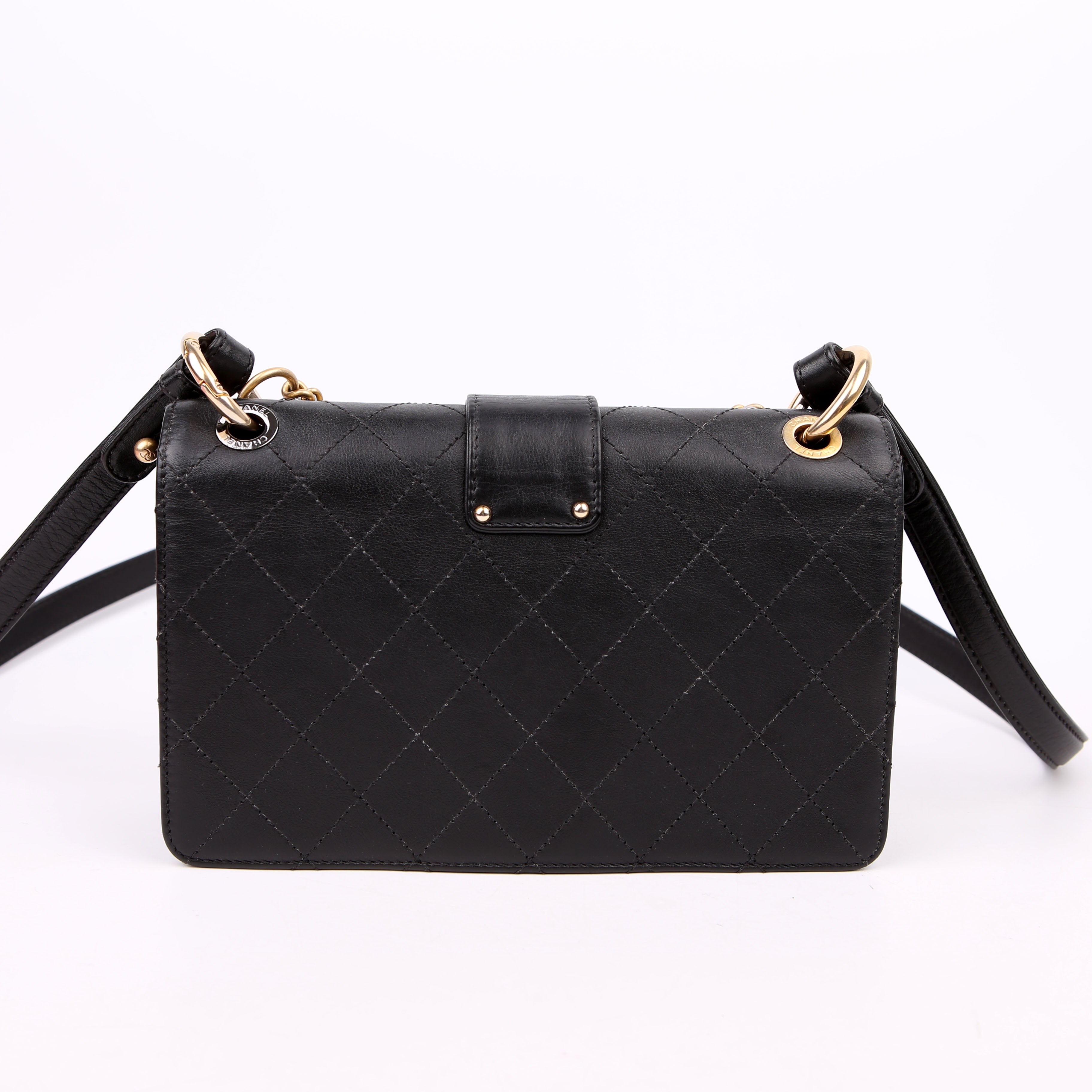 Double Chain Top Handle Flap Calfskin 26M Black