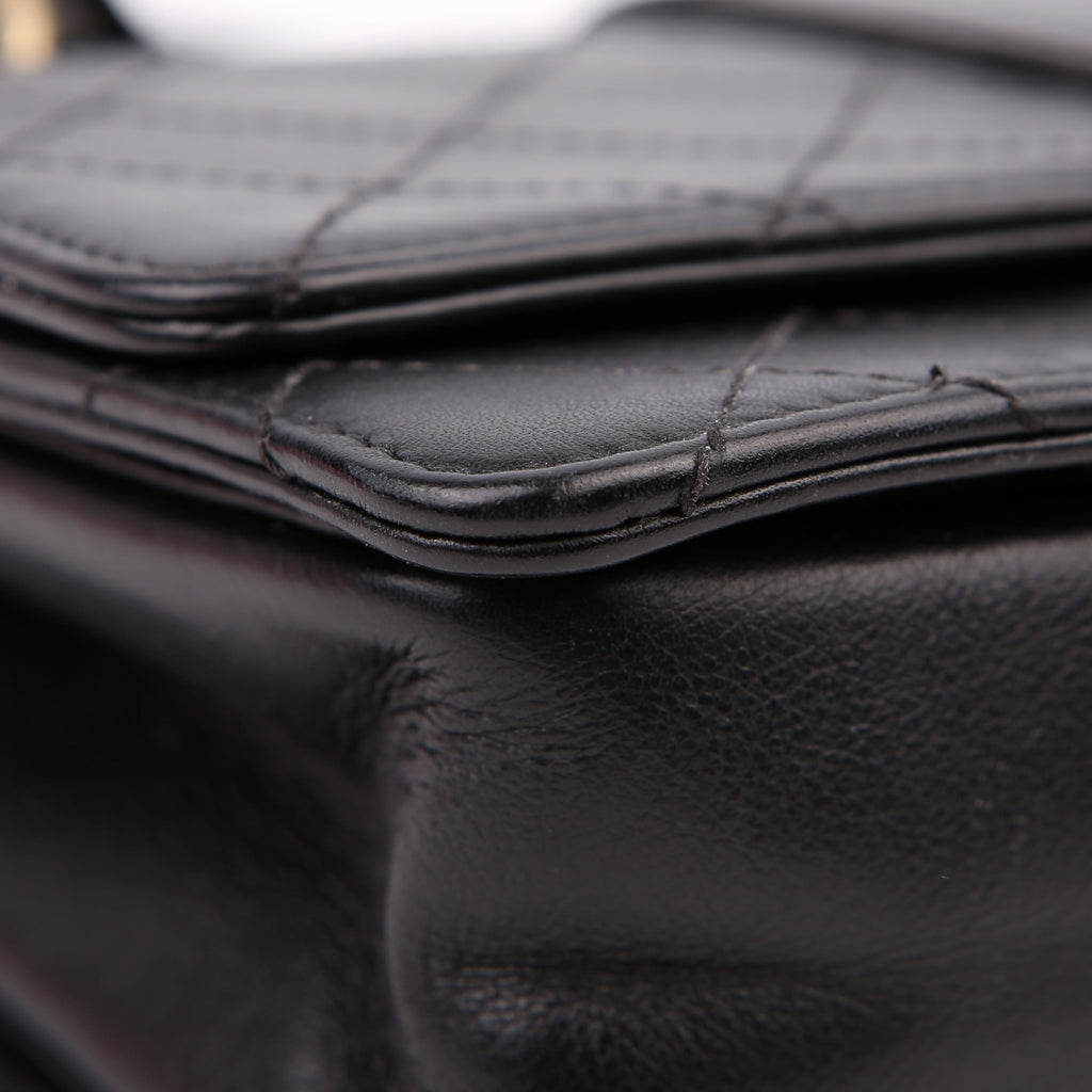 Double Chain Top Handle Flap Calfskin 26M Black