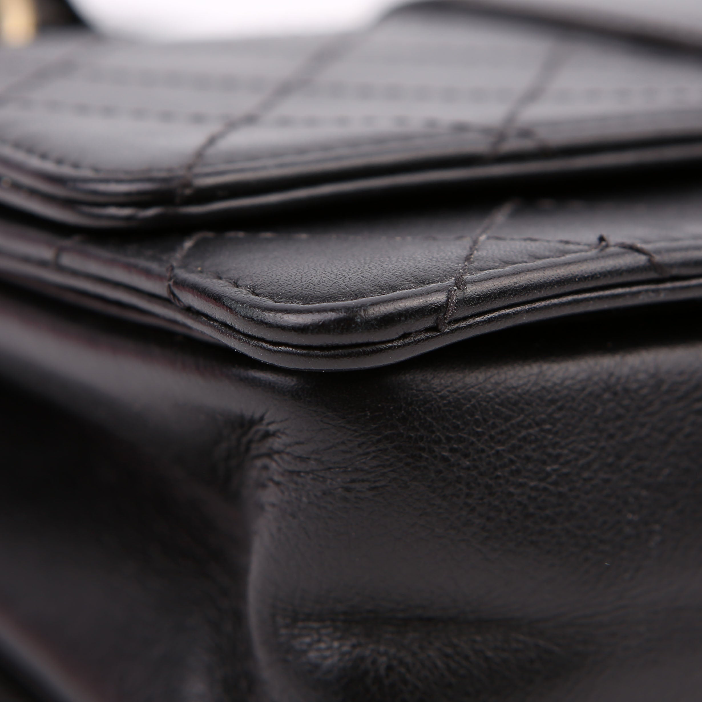 Double Chain Top Handle Flap Calfskin 26M Black