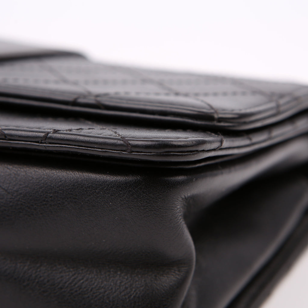 Double Chain Top Handle Flap Calfskin 26M Black
