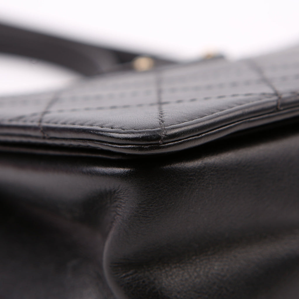 Double Chain Top Handle Flap Calfskin 26M Black