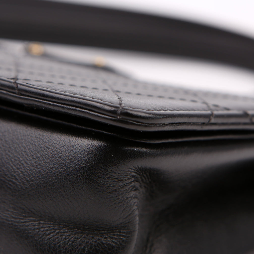 Double Chain Top Handle Flap Calfskin 26M Black