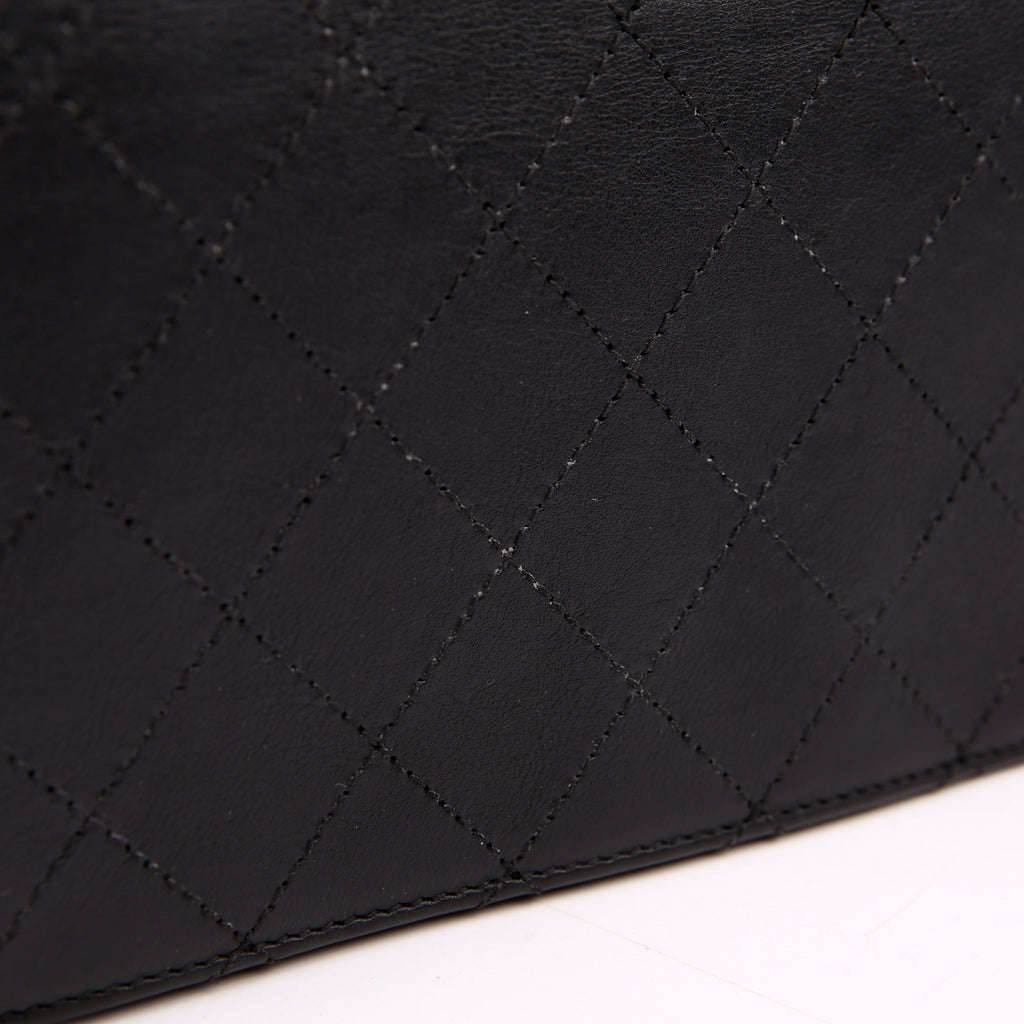 Double Chain Top Handle Flap Calfskin 26M Black
