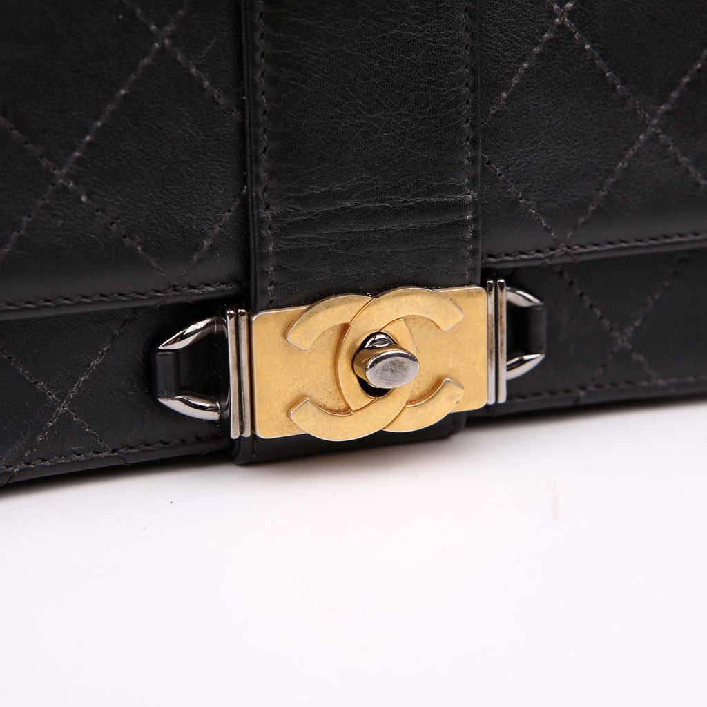 Double Chain Top Handle Flap Calfskin 26M Black