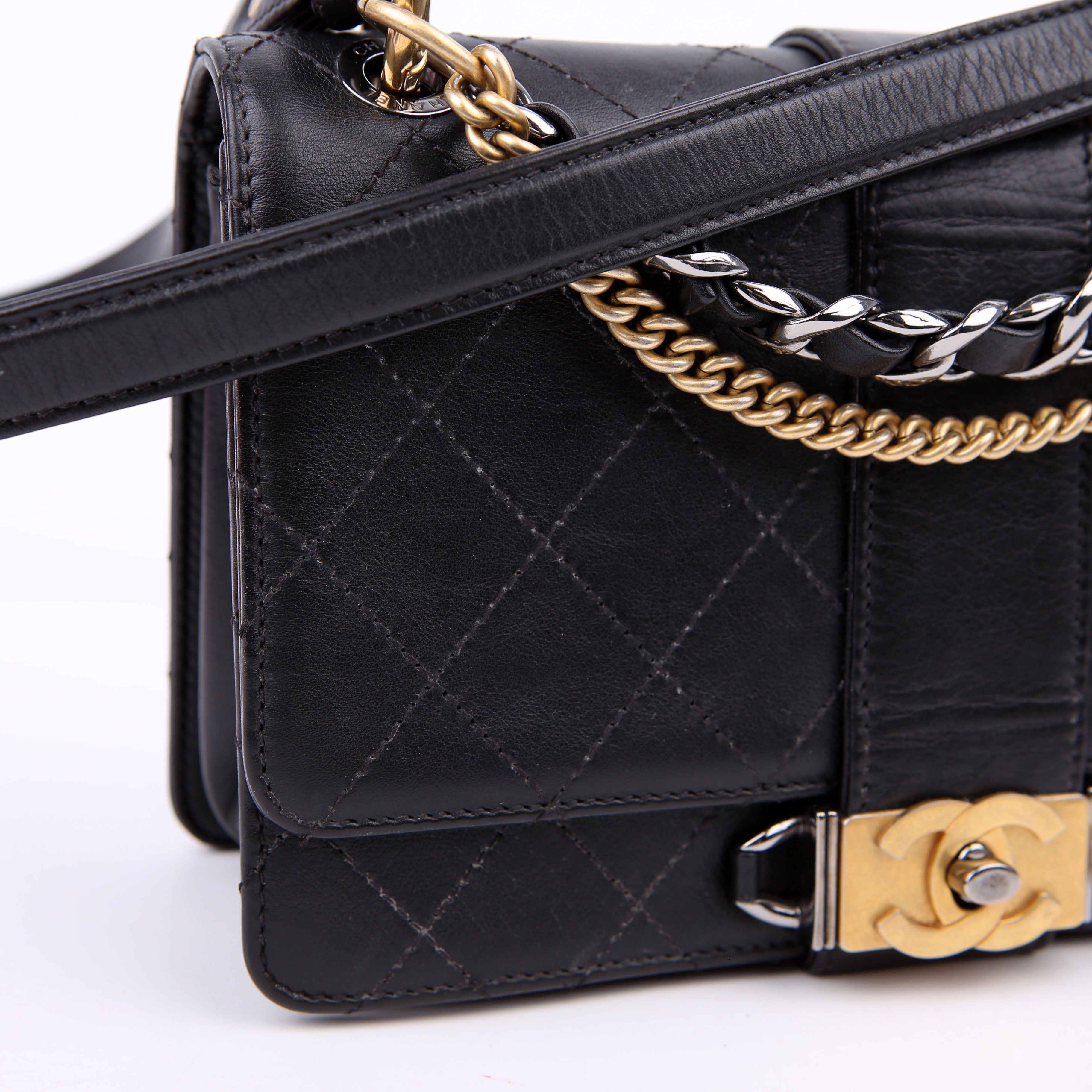 Double Chain Top Handle Flap Calfskin 26M Black