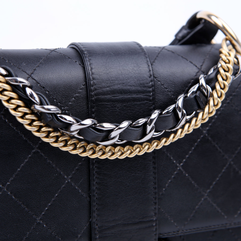 Double Chain Top Handle Flap Calfskin 26M Black