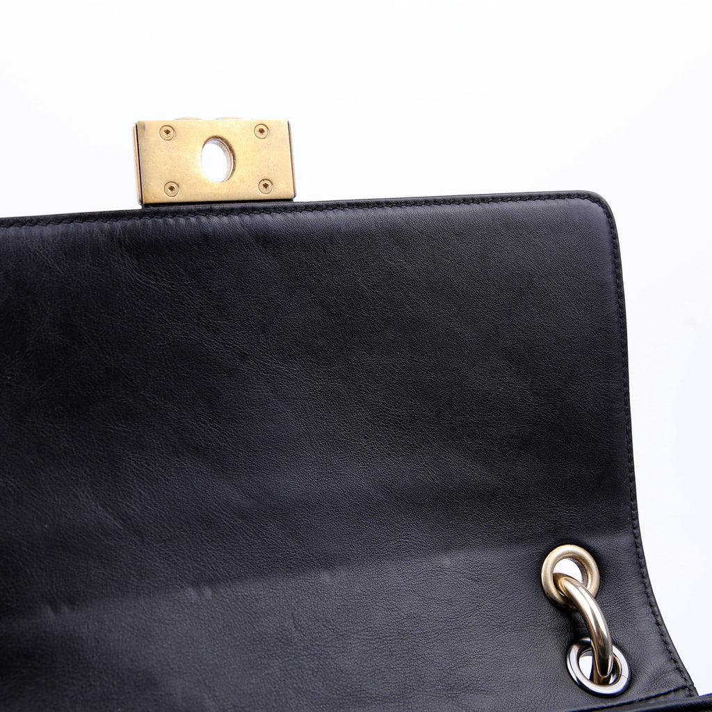 Double Chain Top Handle Flap Calfskin 26M Black