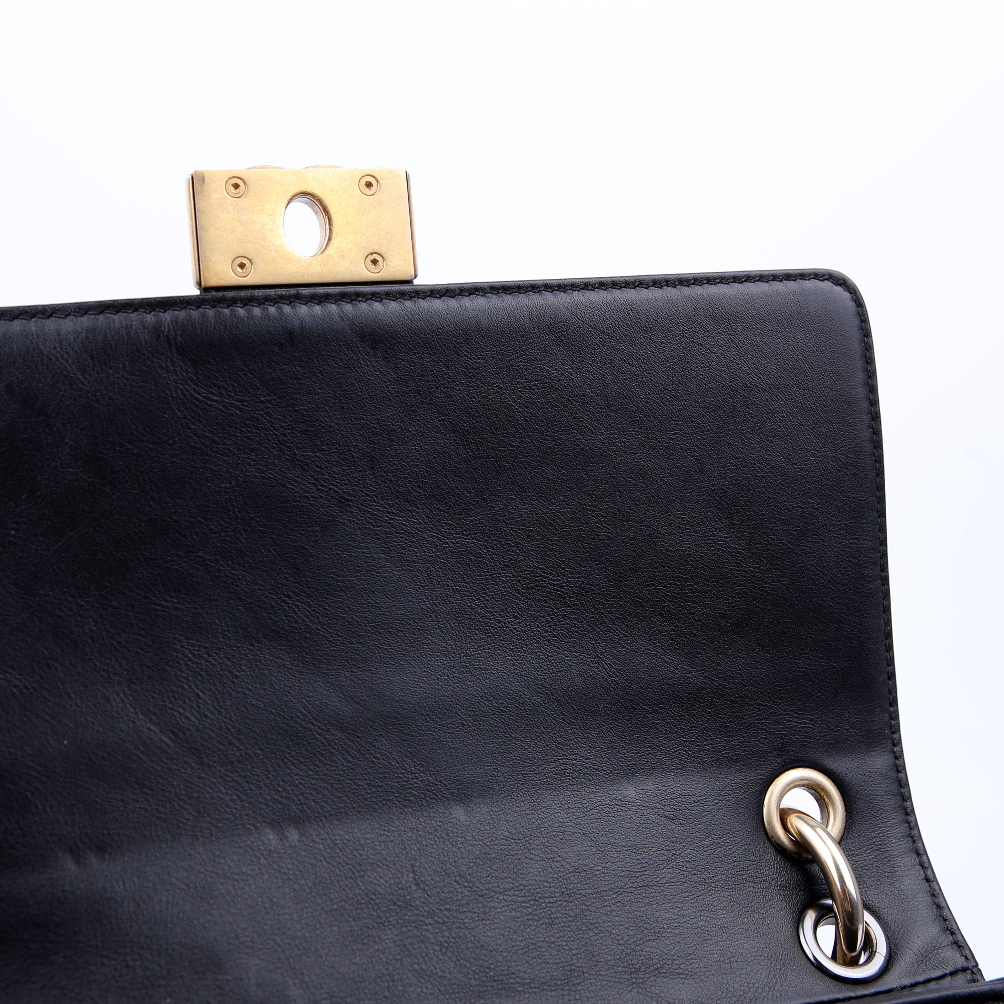 Double Chain Top Handle Flap Calfskin 26M Black
