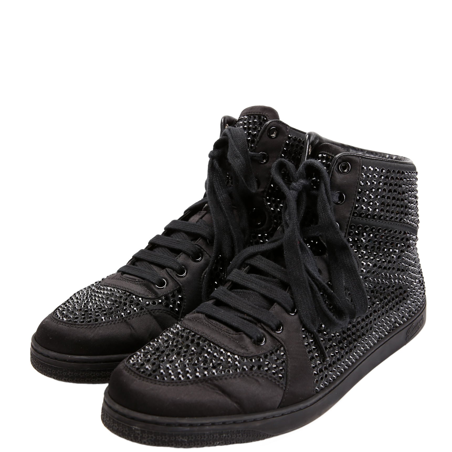 Gucci Satin Crystal High Top Sneakers Size 7 (39) Black