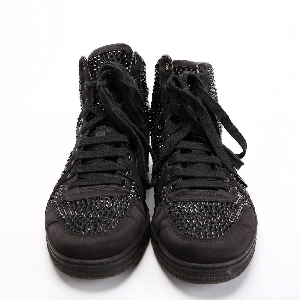Gucci Satin Crystal High Top Sneakers Size 7 (39) Black