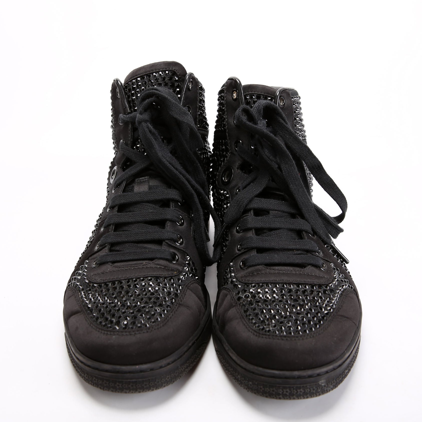 Gucci Satin Crystal High Top Sneakers Size 7 (39) Black