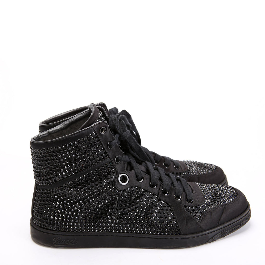 Gucci Satin Crystal High Top Sneakers Size 7 (39) Black