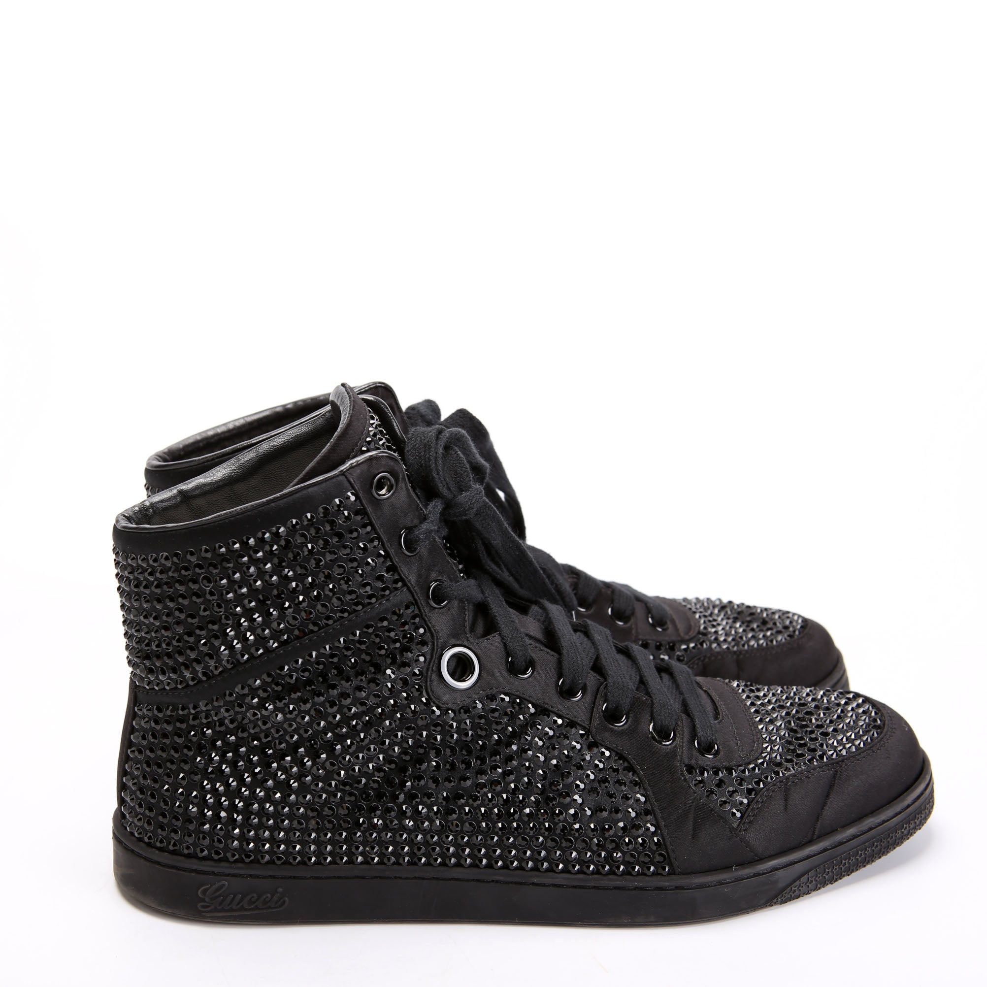 Gucci Satin Crystal High Top Sneakers Size 7 (39) Black
