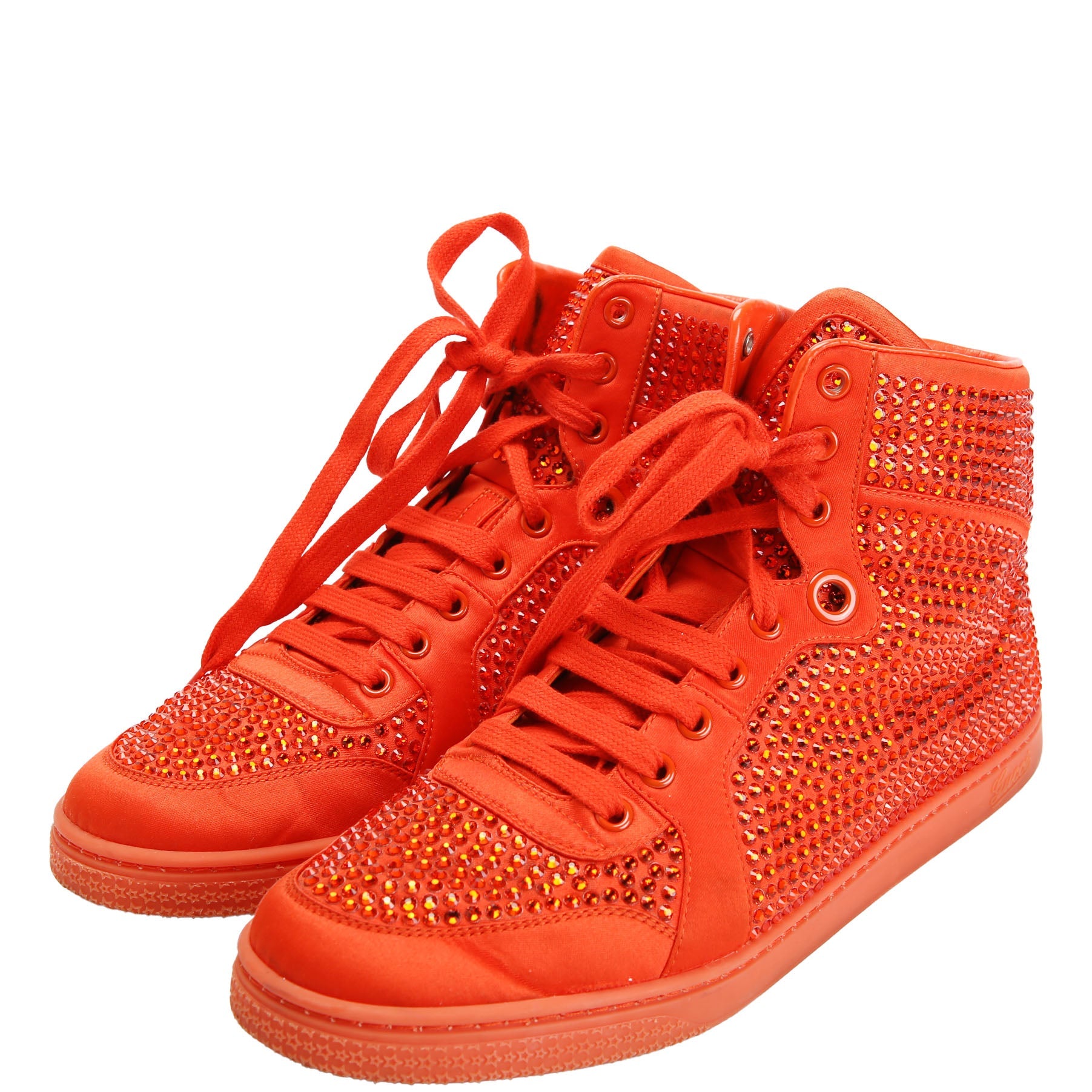 Satin Crystal High Top Sneakers Size 40 Orange