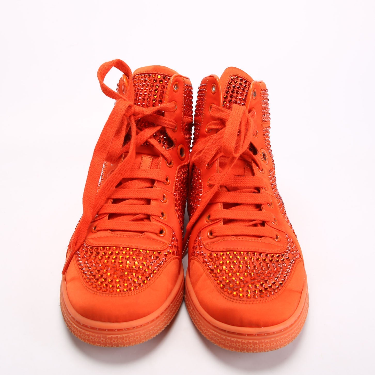 Satin Crystal High Top Sneakers Size 40 Orange