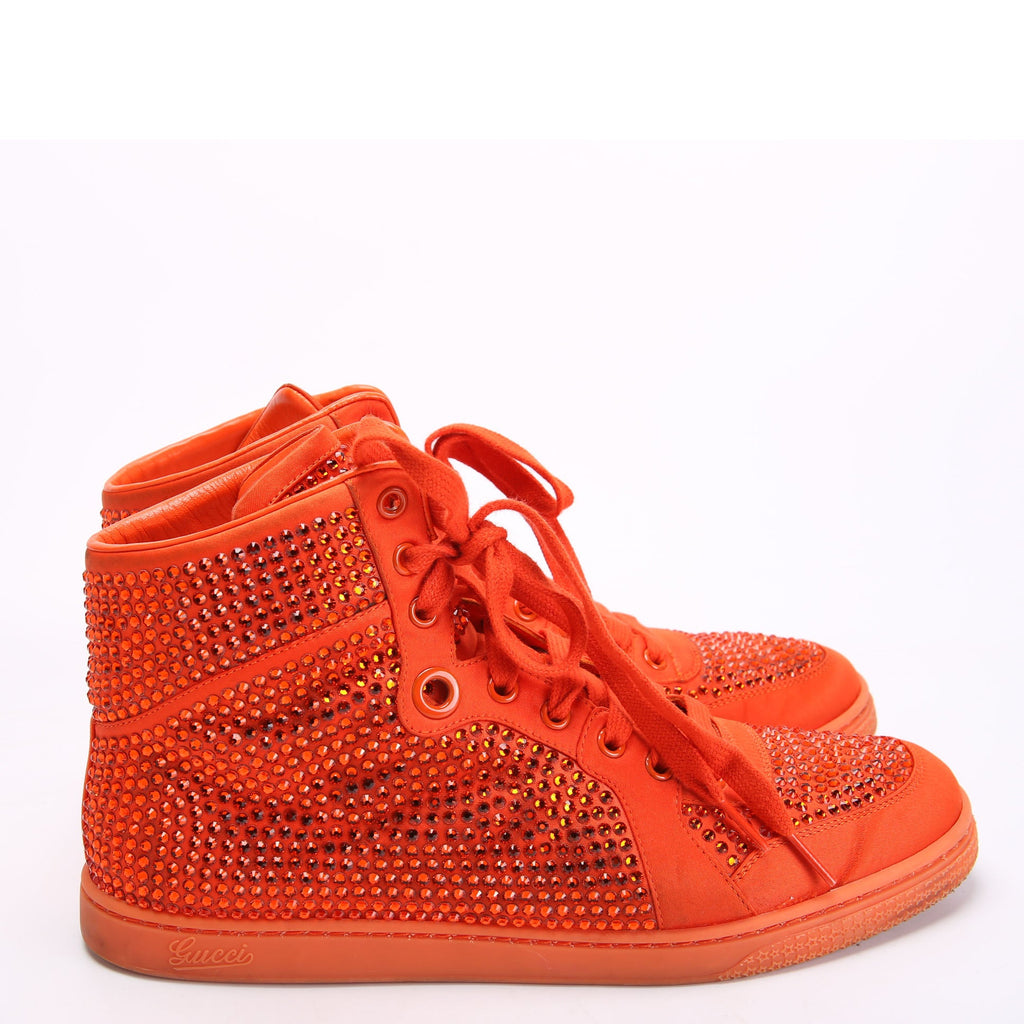 Satin Crystal High Top Sneakers Size 40 Orange