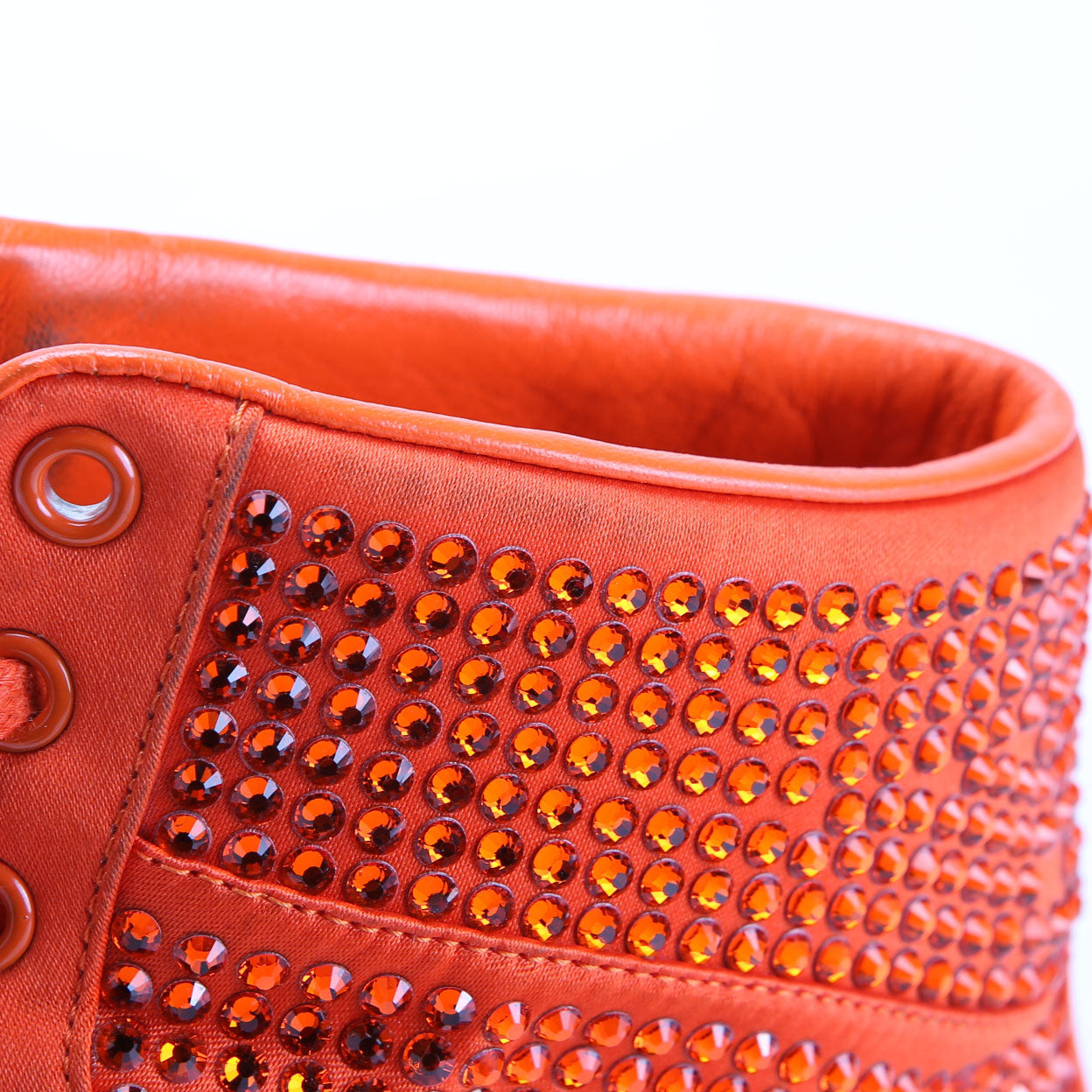 Satin Crystal High Top Sneakers Size 40 Orange