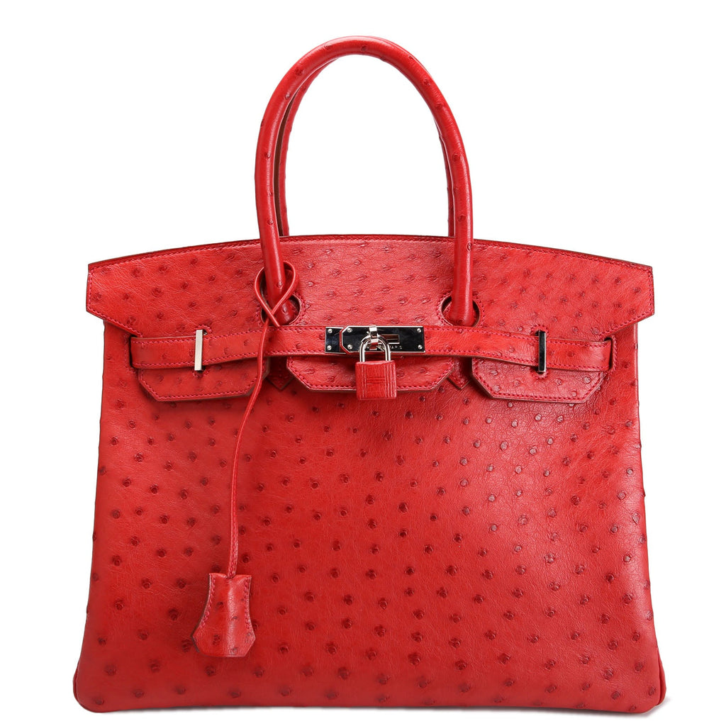 Birkin 35 Ostrich 2015 Red/Palladium