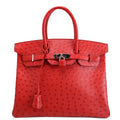 Birkin 35 Ostrich 2015 Red/Palladium