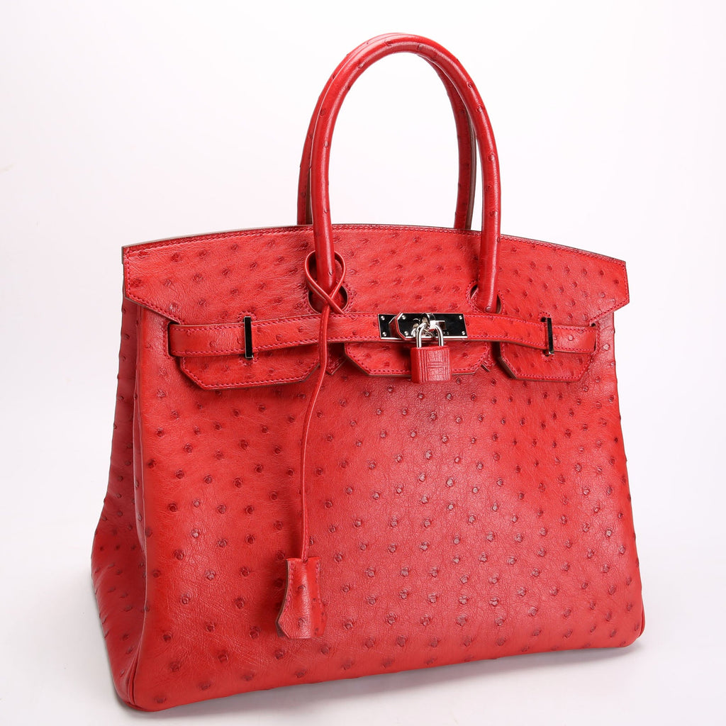 Birkin 35 Ostrich 2015 Red/Palladium