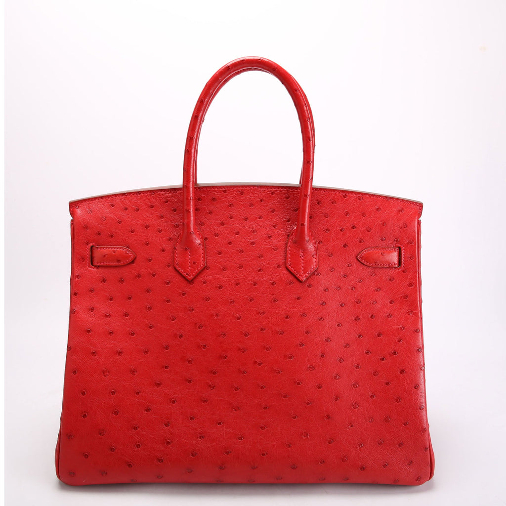 Birkin 35 Ostrich 2015 Red/Palladium