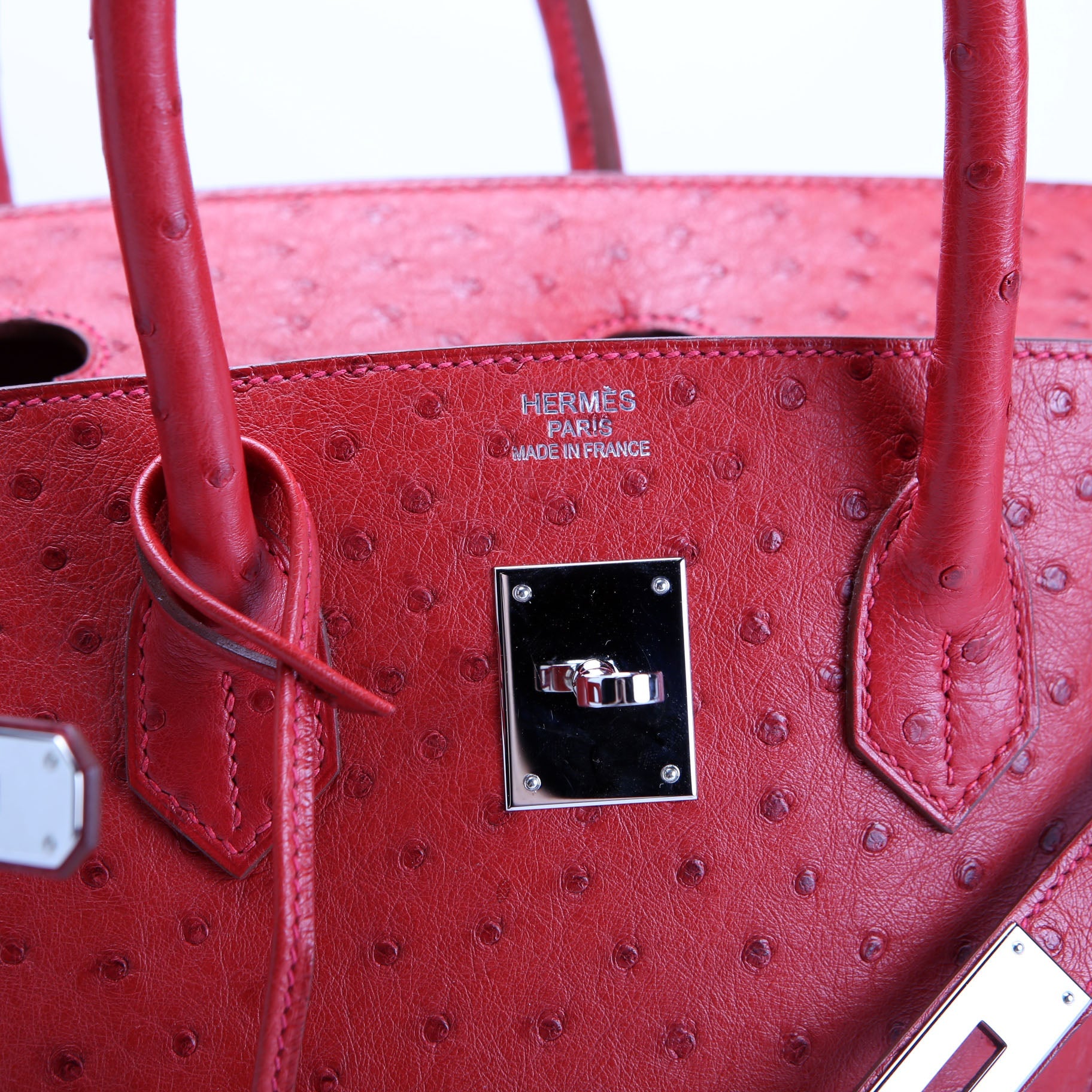 Birkin 35 Ostrich 2015 Red/Palladium