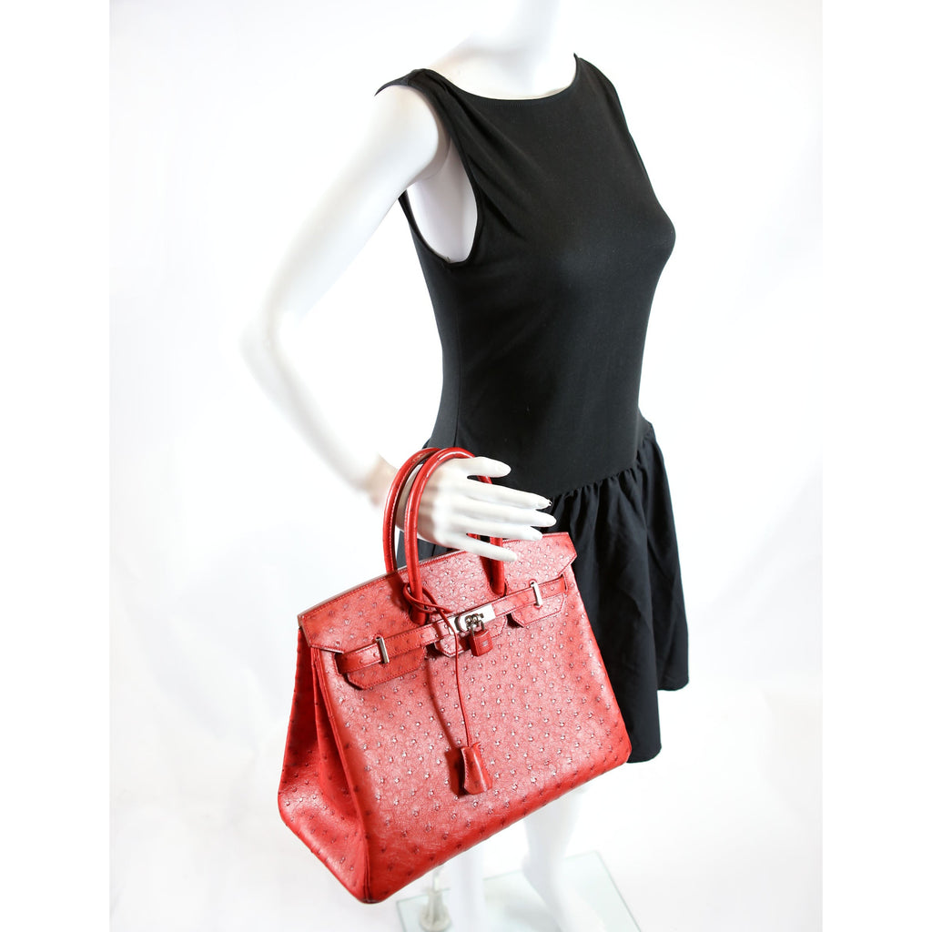 Birkin 35 Ostrich 2015 Red/Palladium