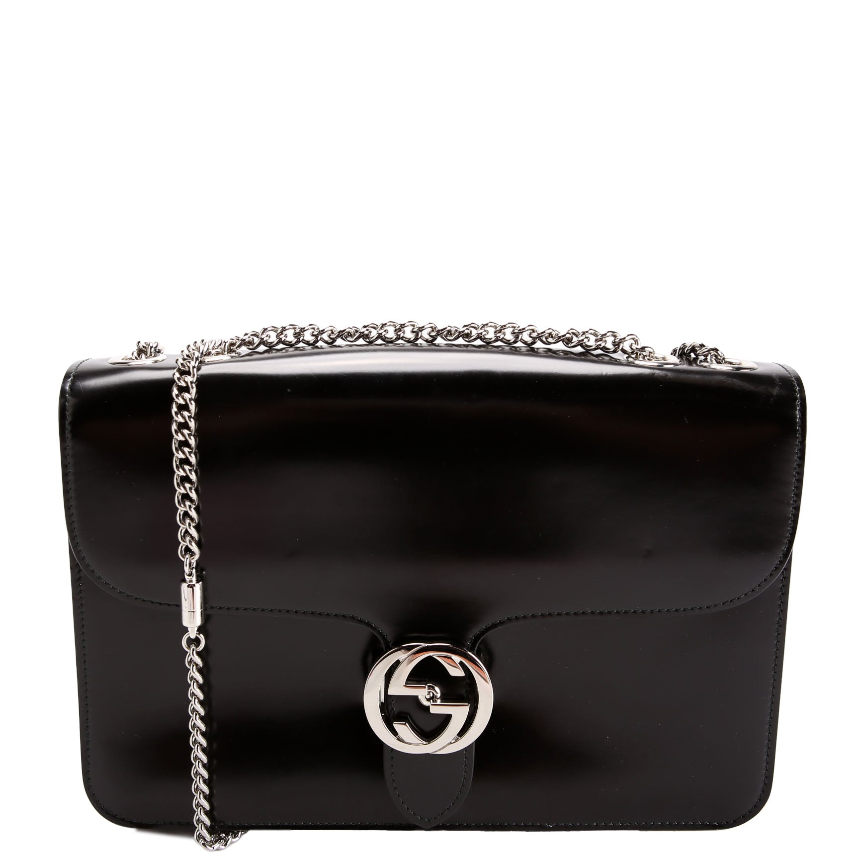 Gucci 387606 Interlock GG Medium Shoulder Patent