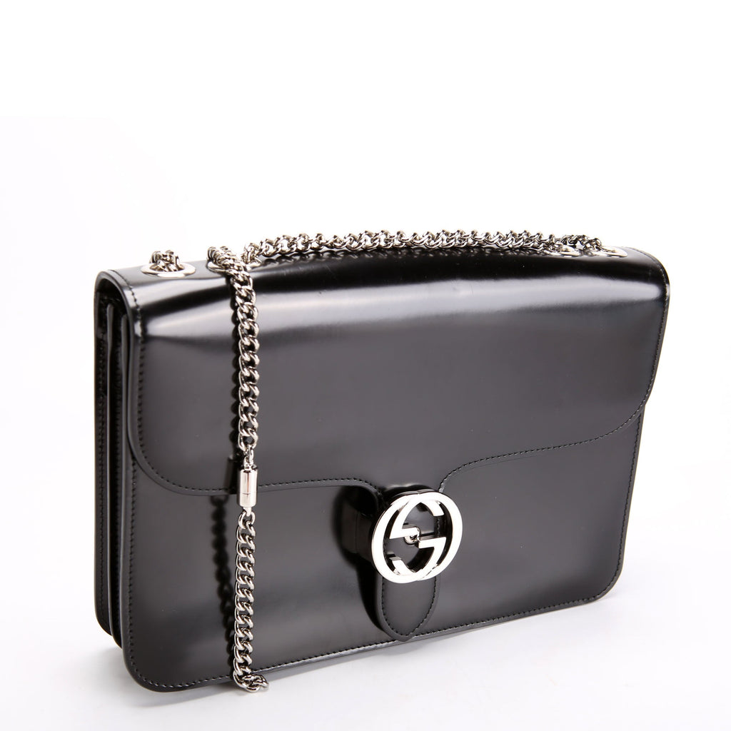 Gucci 387606 Interlock GG Medium Shoulder Patent