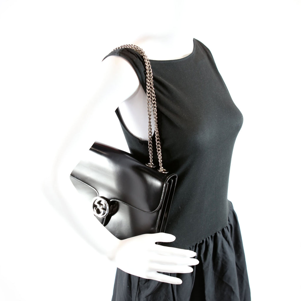 Gucci 387606 Interlock GG Medium Shoulder Patent