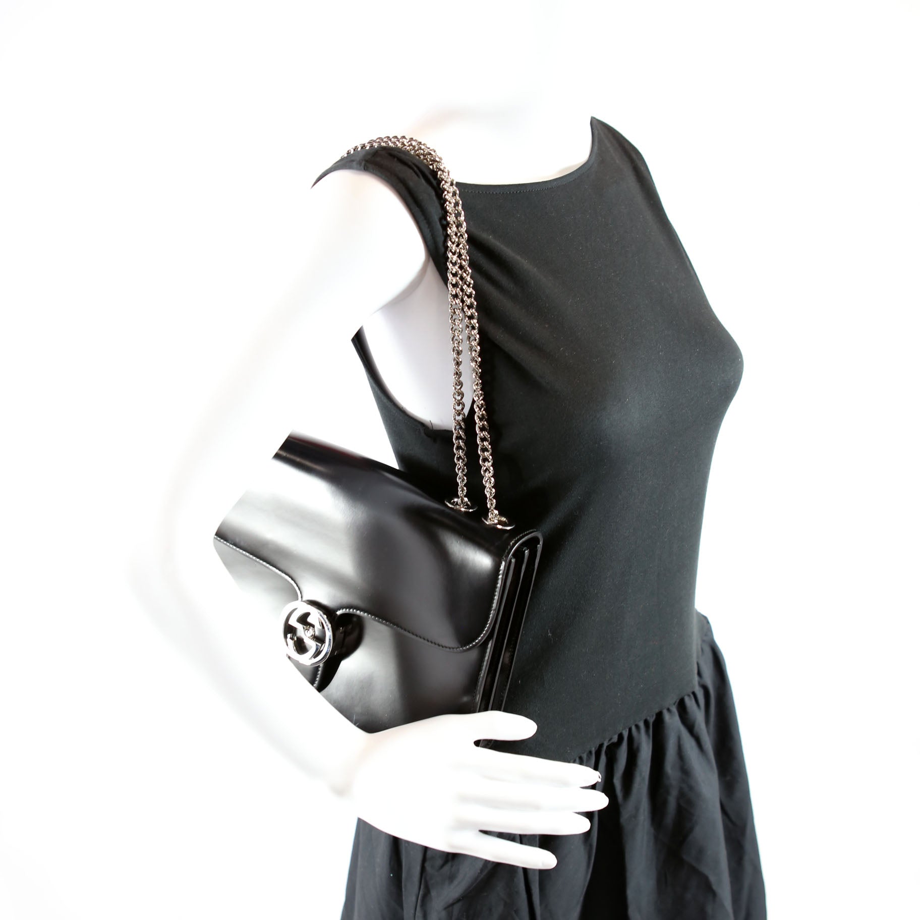 Gucci 387606 Interlock GG Medium Shoulder Patent