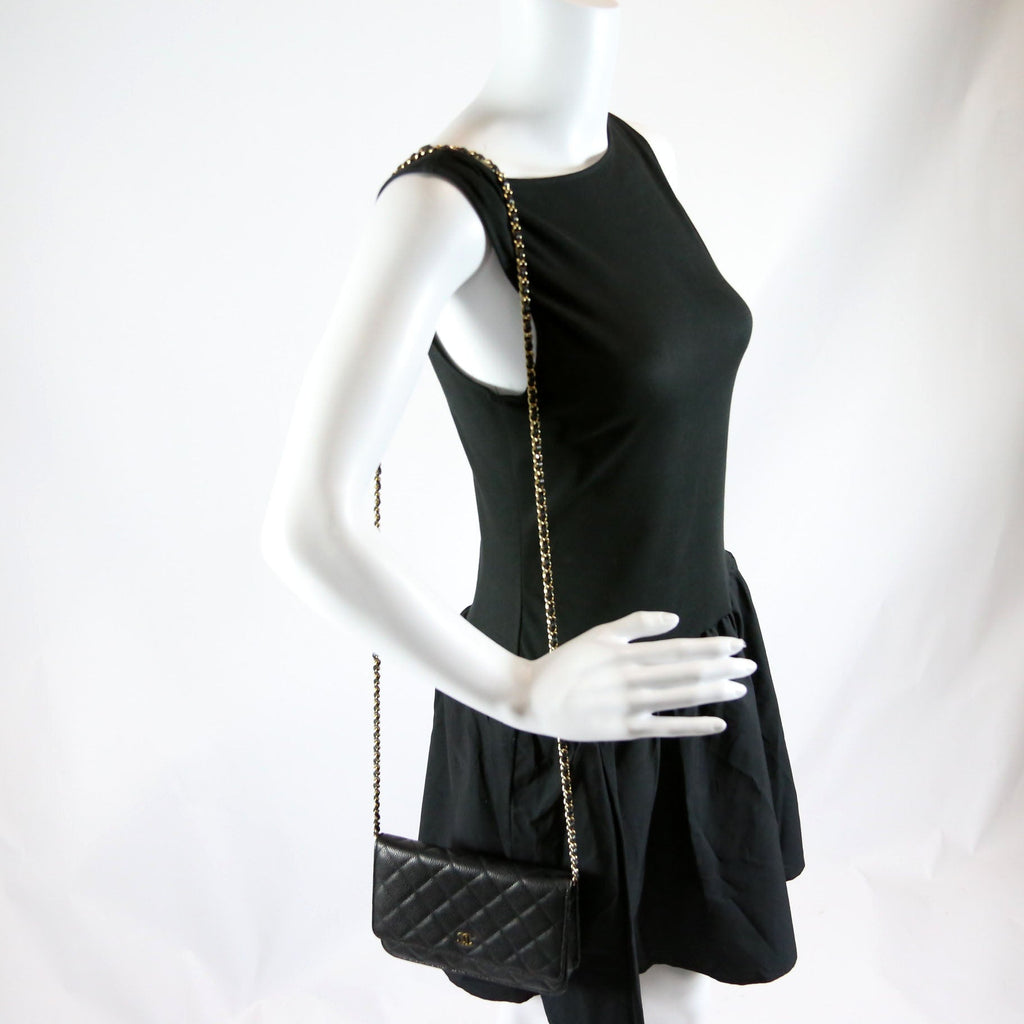 Wallet on Chain Classic Quilted Caviar Black