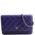 Wallet On Chain Quilted Lambskin Blue