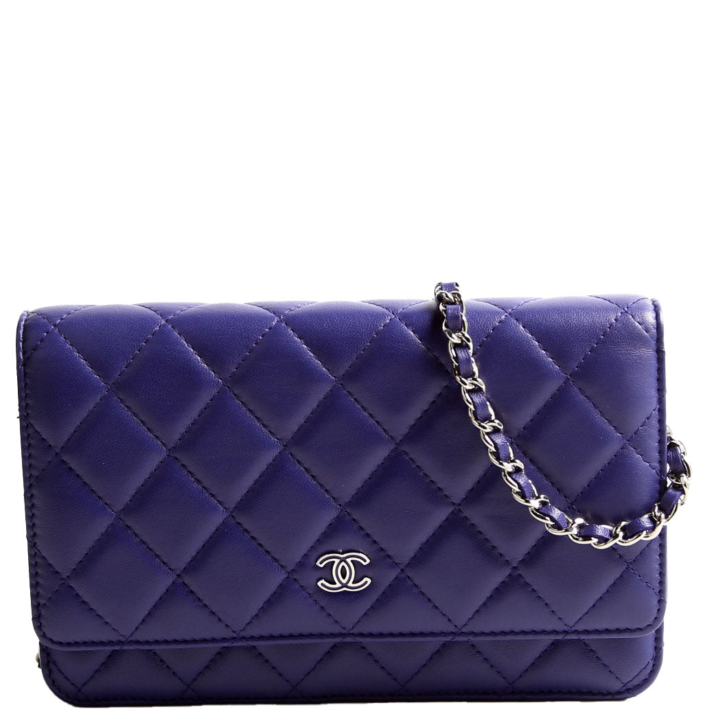 Wallet On Chain Quilted Lambskin Blue
