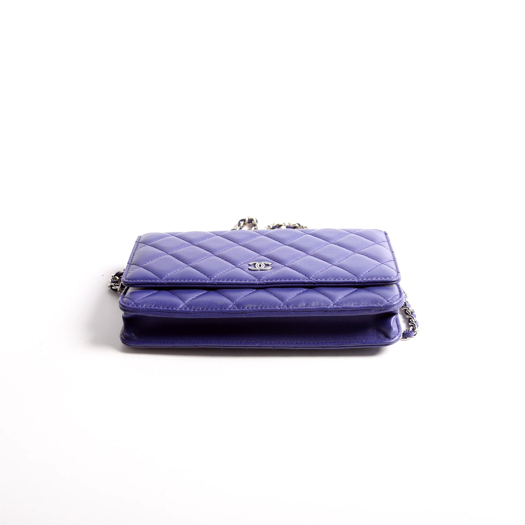 Wallet On Chain Quilted Lambskin Blue
