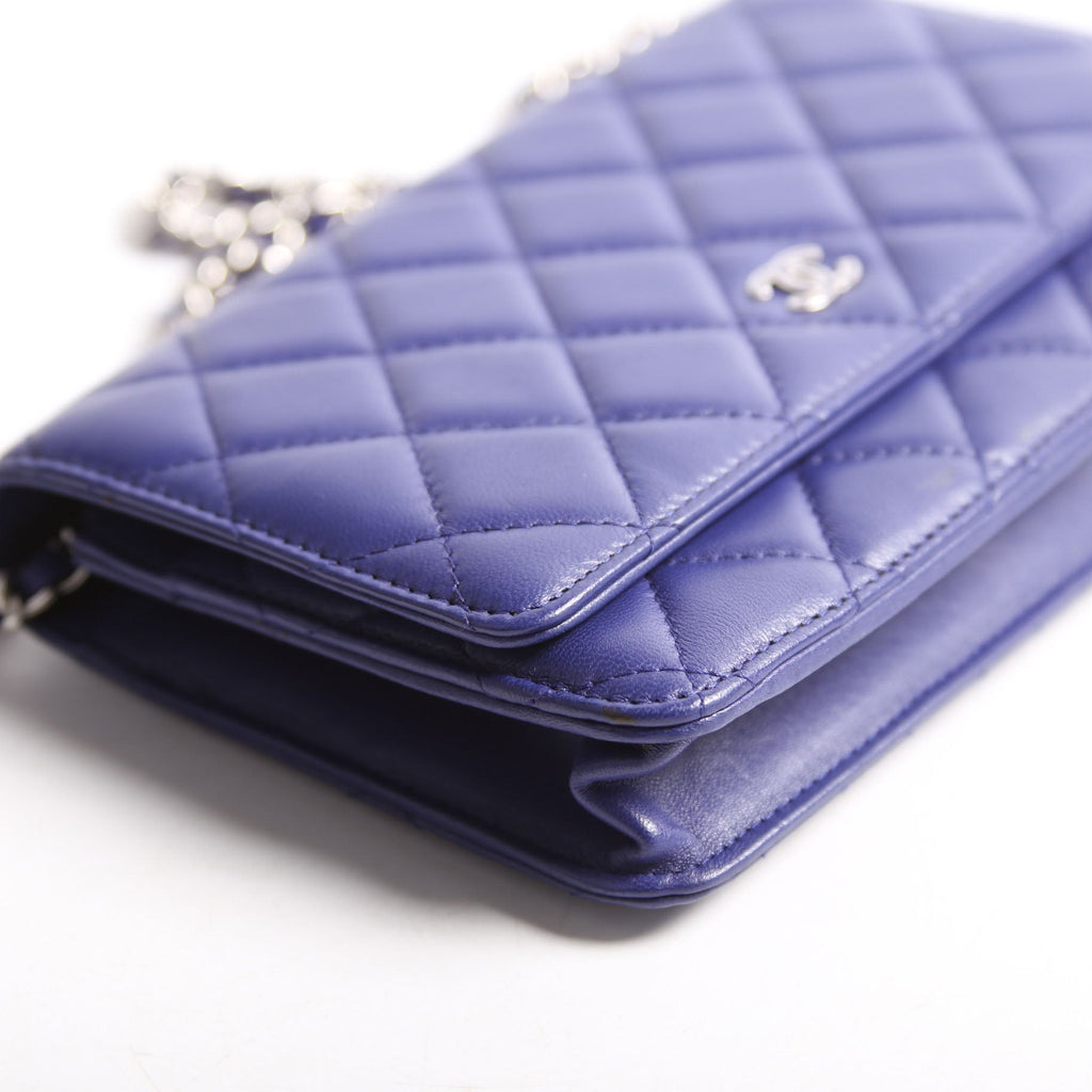 Wallet On Chain Quilted Lambskin Blue