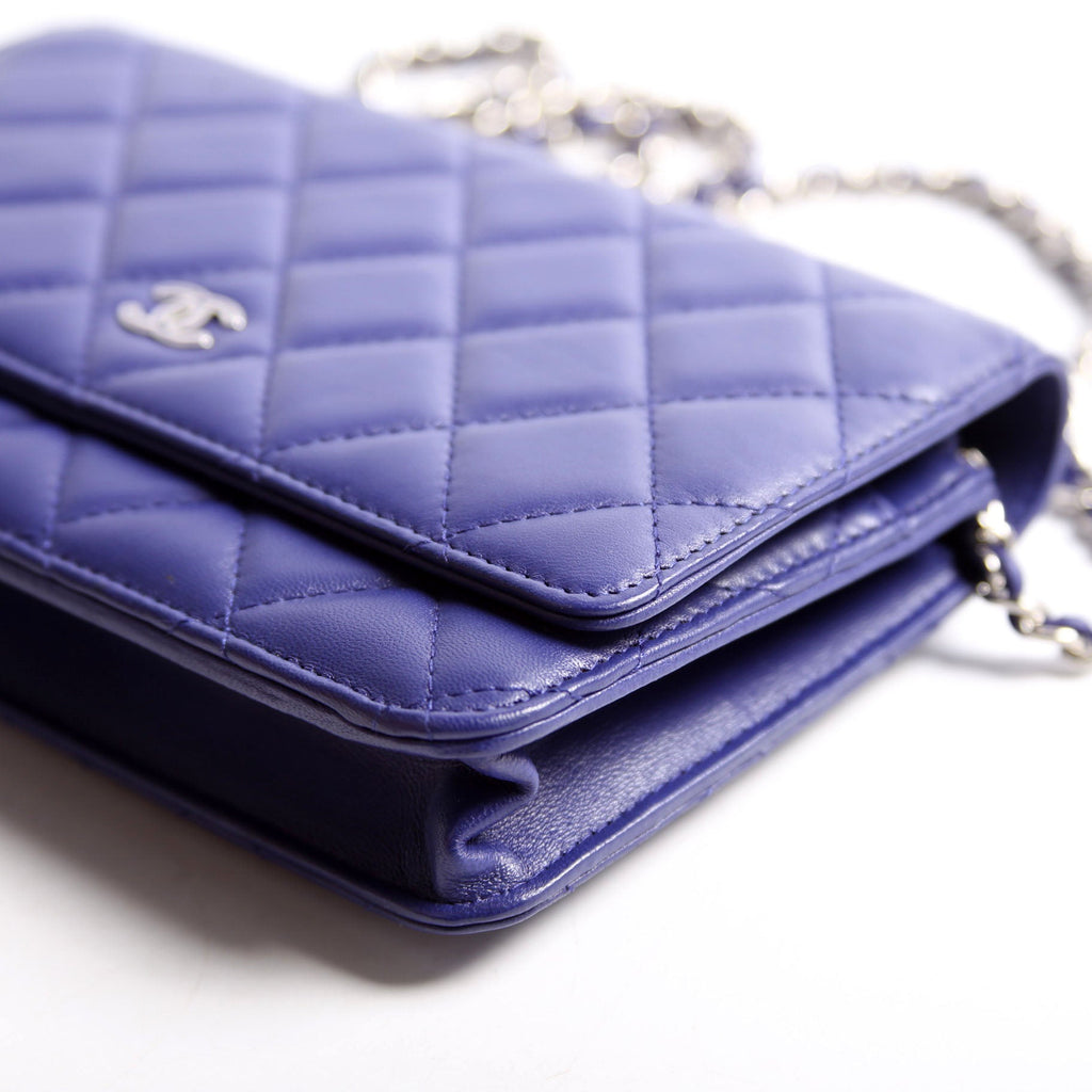 Wallet On Chain Quilted Lambskin Blue