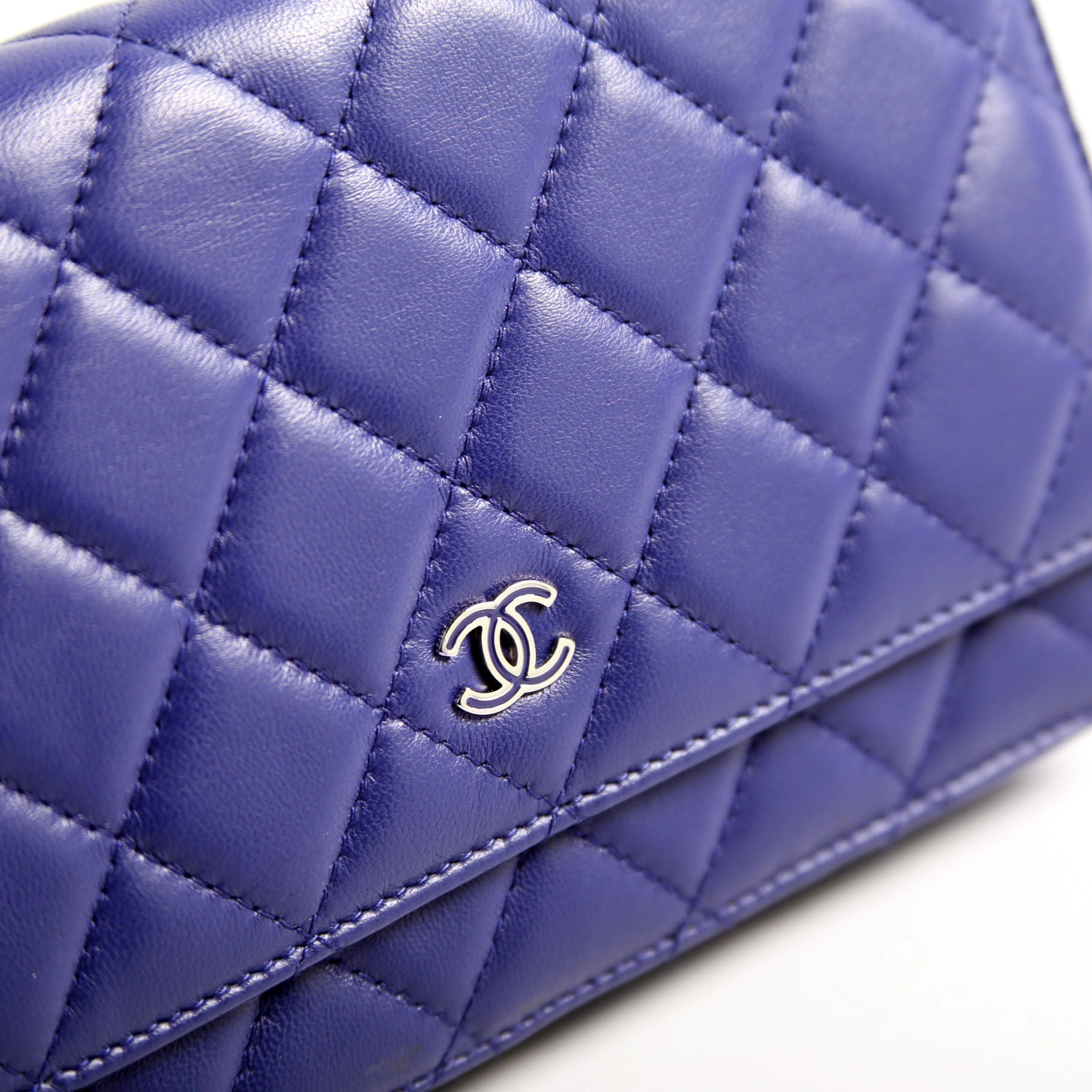 Wallet On Chain Quilted Lambskin Blue