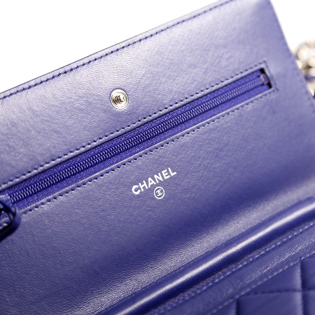 Wallet On Chain Quilted Lambskin Blue