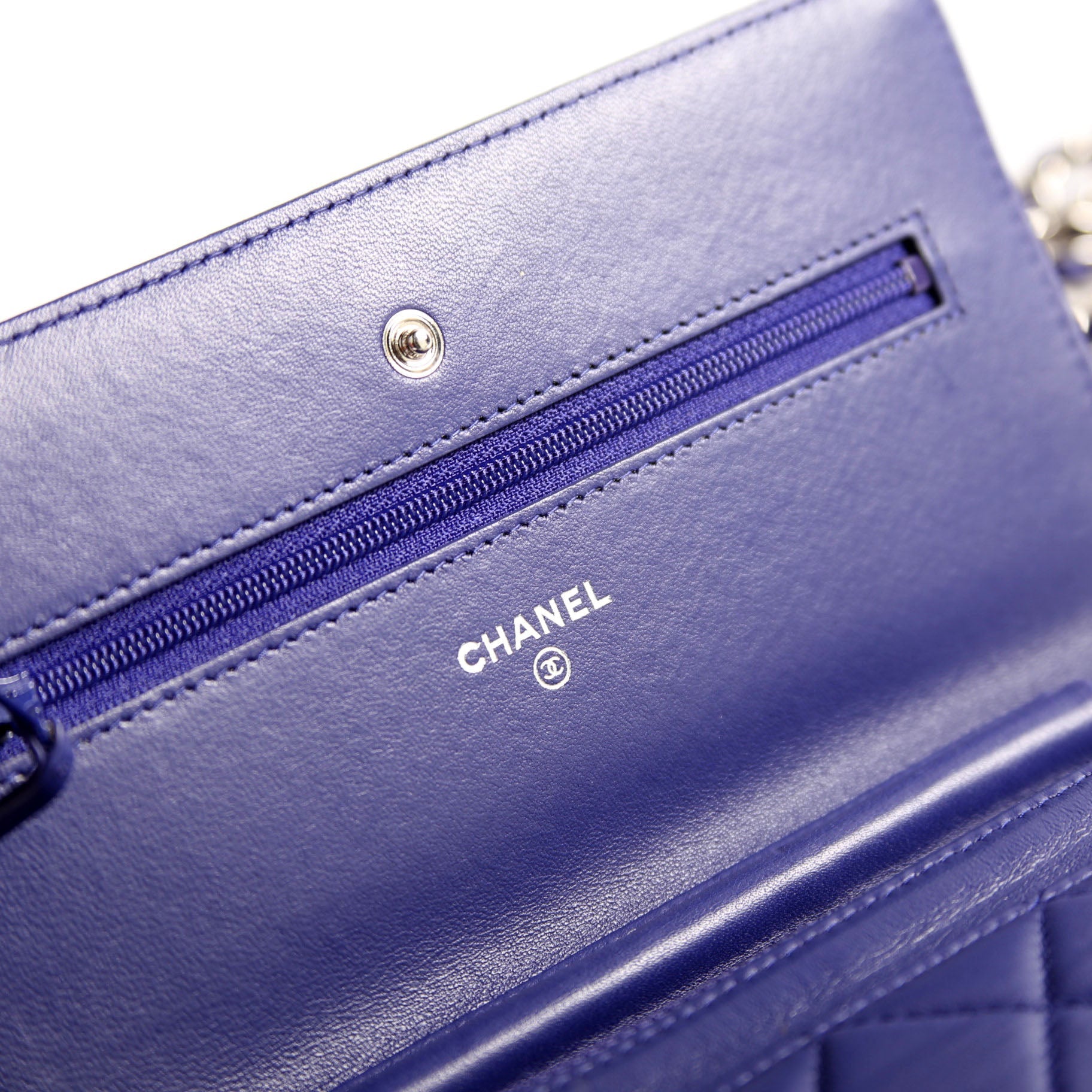 Wallet On Chain Quilted Lambskin Blue