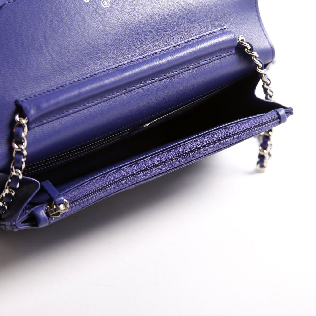 Wallet On Chain Quilted Lambskin Blue